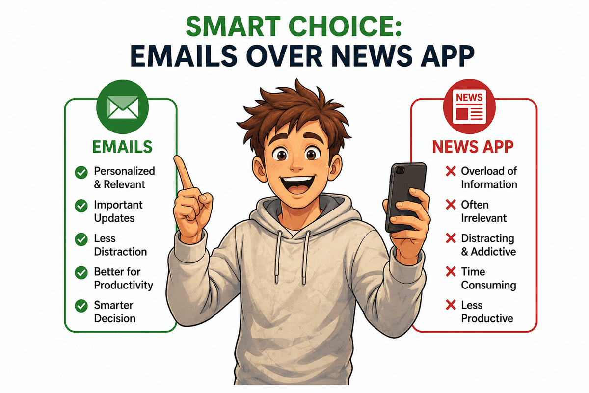 A clean email digest open on a laptop, replacing multiple news apps